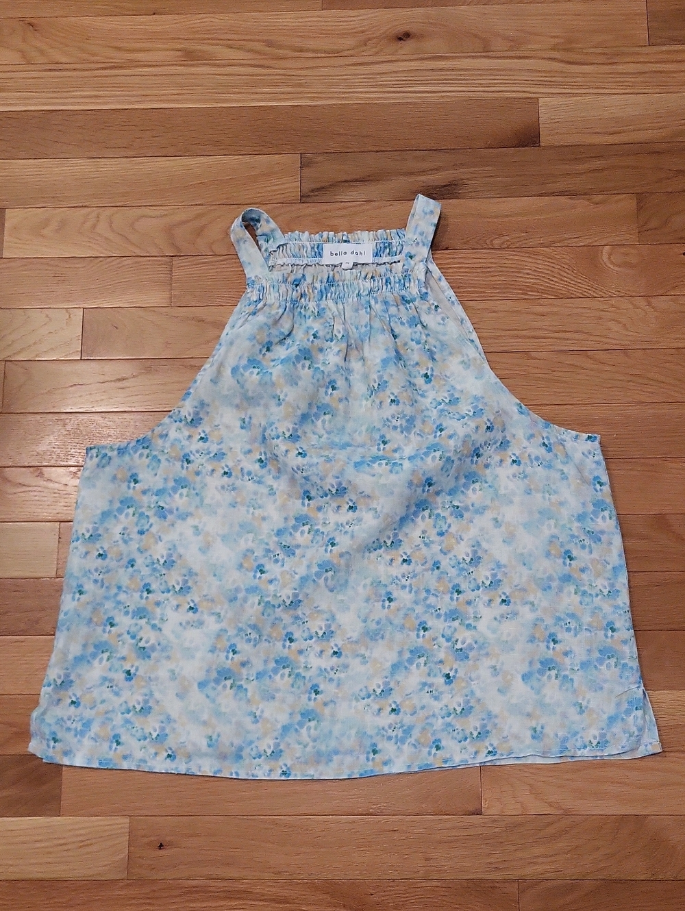 Bella Dahl 100% Linen Smocked Halter Top - Blue Multi Floral - M